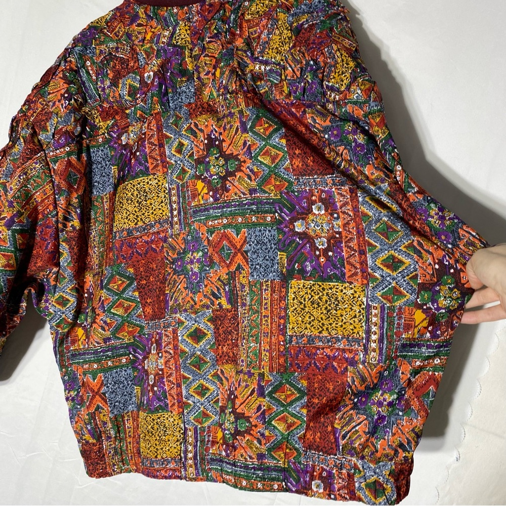 Vintage 90s Handmade All Over Multi Print Zip Front Bomber Jacket XL Streetwear - Picture 7 of 16